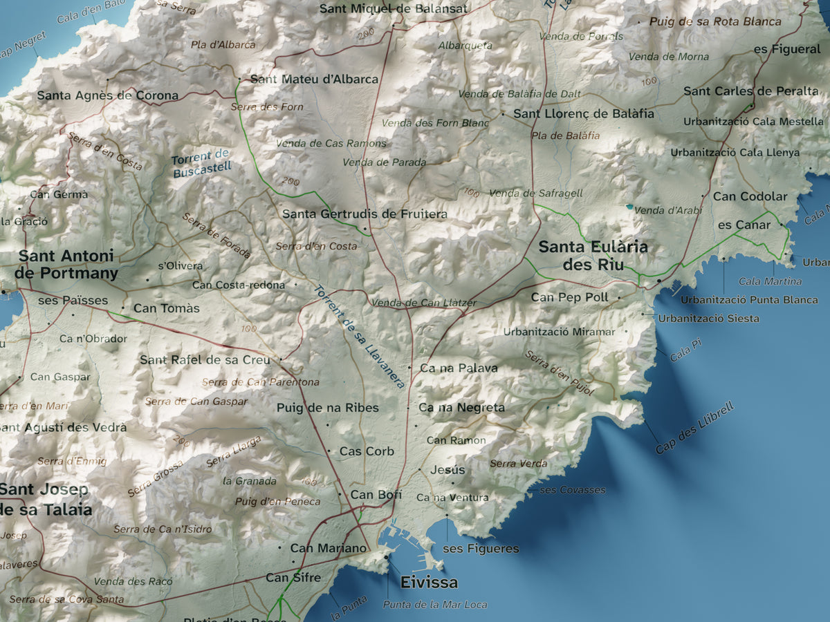 Edición revisada · Mapa topográfico de Ibiza (Eivissa), Cartográfico, 30 × 40 cm: detalle central.