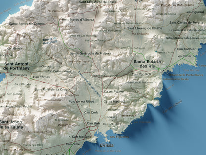 Edición revisada · Mapa topográfico de Ibiza (Eivissa), Cartográfico, 30 × 40 cm: detalle central.