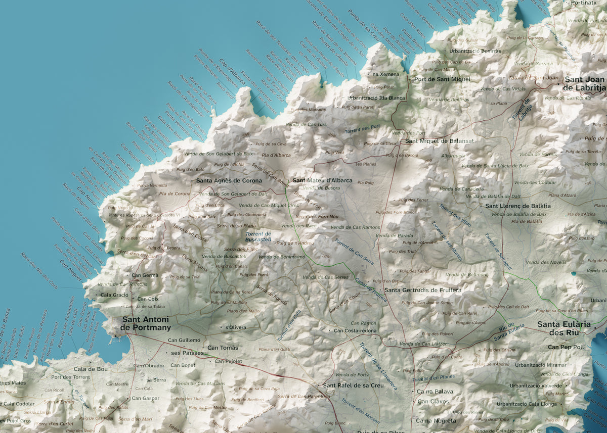 Edició octubre 2026 · Mapa topogràfic de Eivissa, Cartogràfic, 50 × 70 cm: detall de la costa nord-oest.