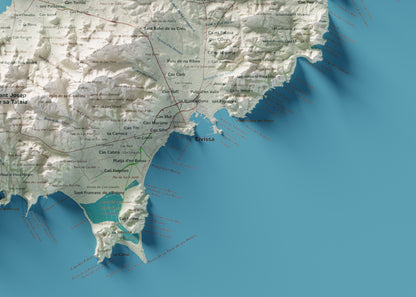 Edició octubre 2026 · Mapa topogràfic de Eivissa, Cartogràfic, 50 × 70 cm: detall de la costa sud-est.