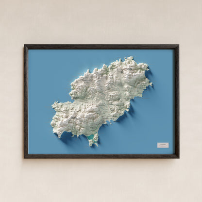 Edición revisada · Mapa topográfico de Ibiza (Eivissa), Cartográfico, 50 × 70 cm: presentación en marco negro (marco no incluido).