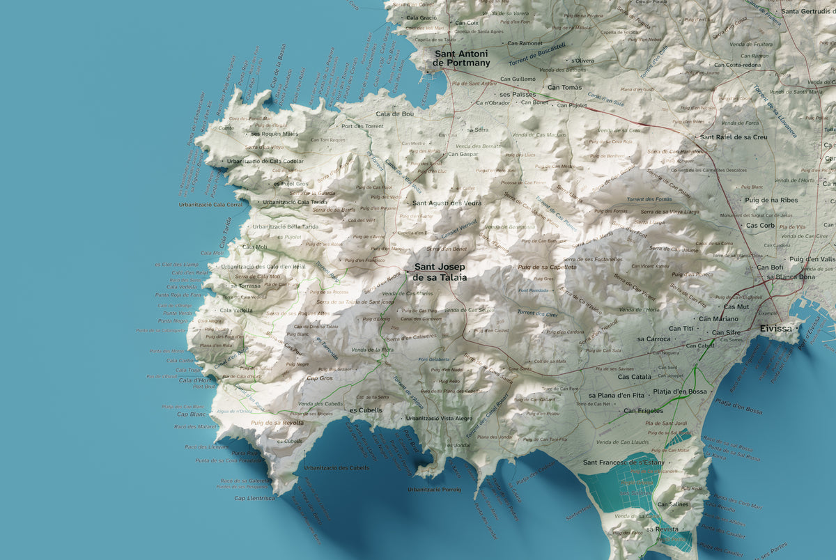 Edició octubre 2026 · Mapa topogràfic de Eivissa, Cartogràfic, 61 × 91 cm: detall de la costa sud-oest.
