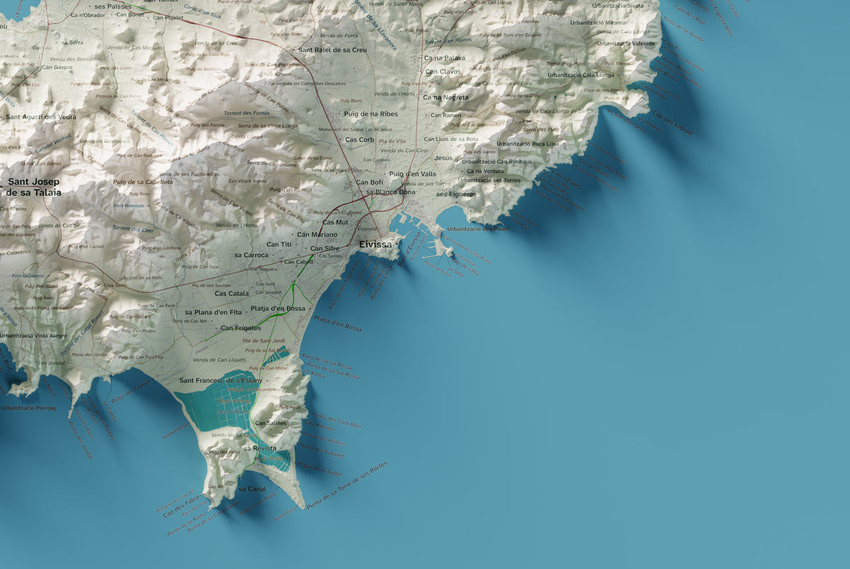 Edició octubre 2026 · Mapa topogràfic de Eivissa, Cartogràfic, 61 × 91 cm: detall de la costa sud-est.