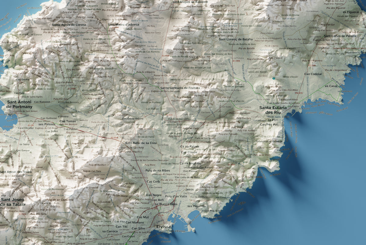 Mapa topogràfic d’Eivissa, Cartogràfic, 61 × 91 cm: detall central.