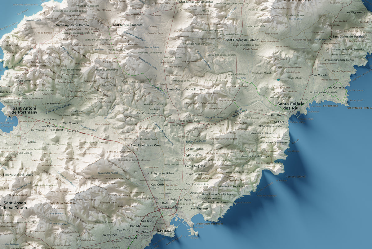 Edición revisada · Mapa topográfico de Ibiza (Eivissa), Cartográfico, 61 × 91 cm: detalle central.