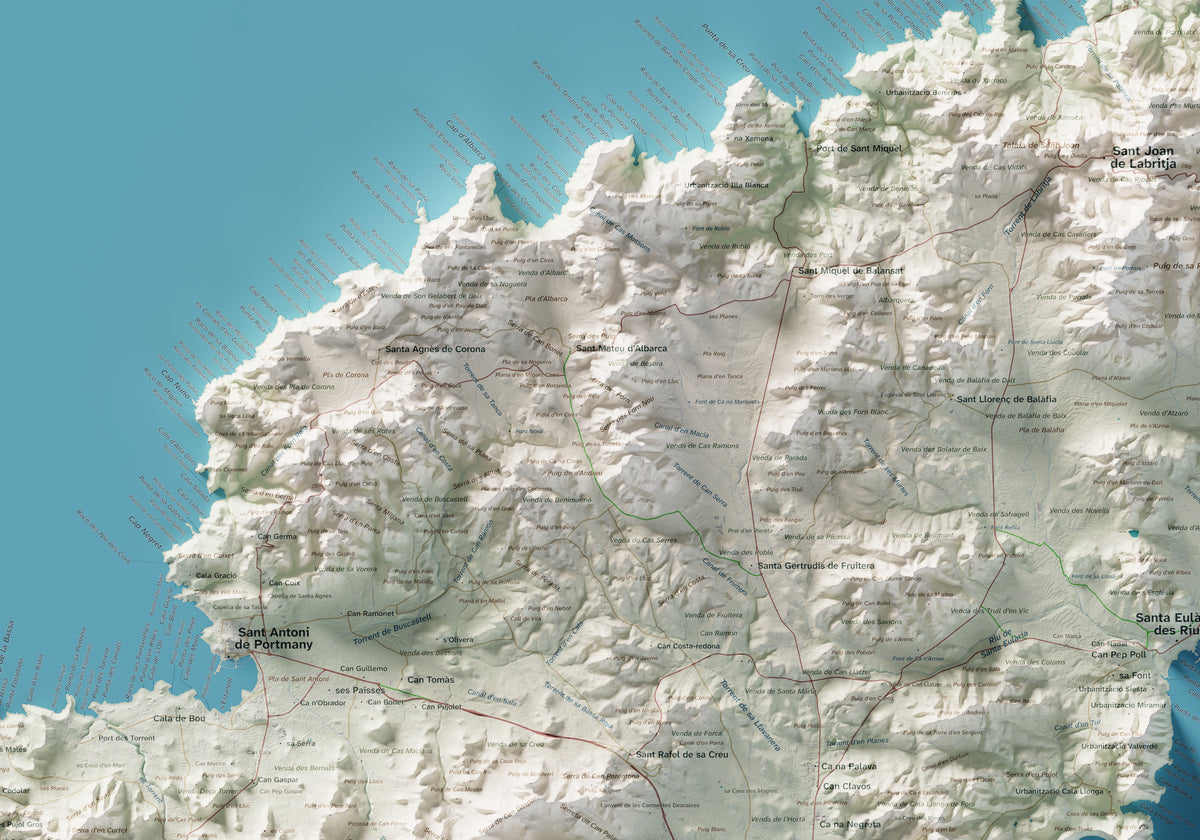 Edició octubre 2026 · Mapa topogràfic de Eivissa, Cartogràfic, 70 × 100 cm: detall de la costa nord-oest.