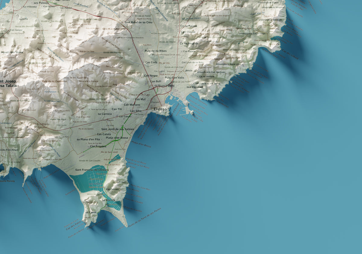 Edició octubre 2026 · Mapa topogràfic de Eivissa, Cartogràfic, 70 × 100 cm: detall de la costa sud-est.