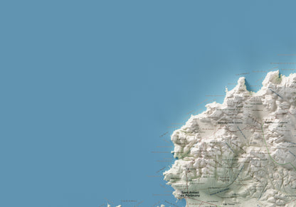 Edición revisada · Mapa topográfico de Ibiza (Eivissa), Cartográfico, 70 × 100 cm: detalle superior izquierdo.