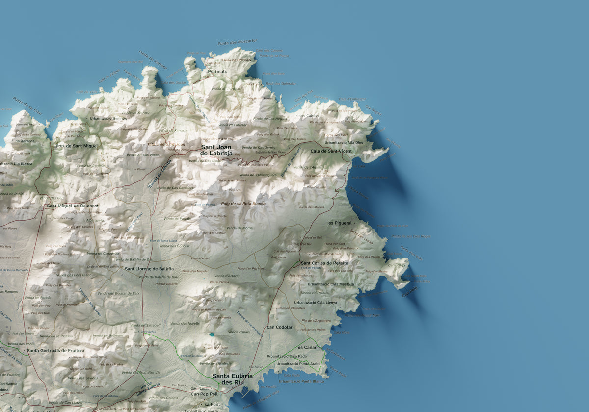 Edición revisada · Mapa topográfico de Ibiza (Eivissa), Cartográfico, 70 × 100 cm: detalle superior derecho.