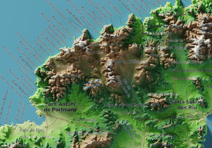 Edició octubre 2026 · Mapa topogràfic de Eivissa, Clàssic, 21 × 30 cm: detall de la costa nord-oest.