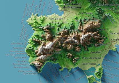 Edició octubre 2026 · Mapa topogràfic de Eivissa, Clàssic, 21 × 30 cm: detall de la costa sud-oest.