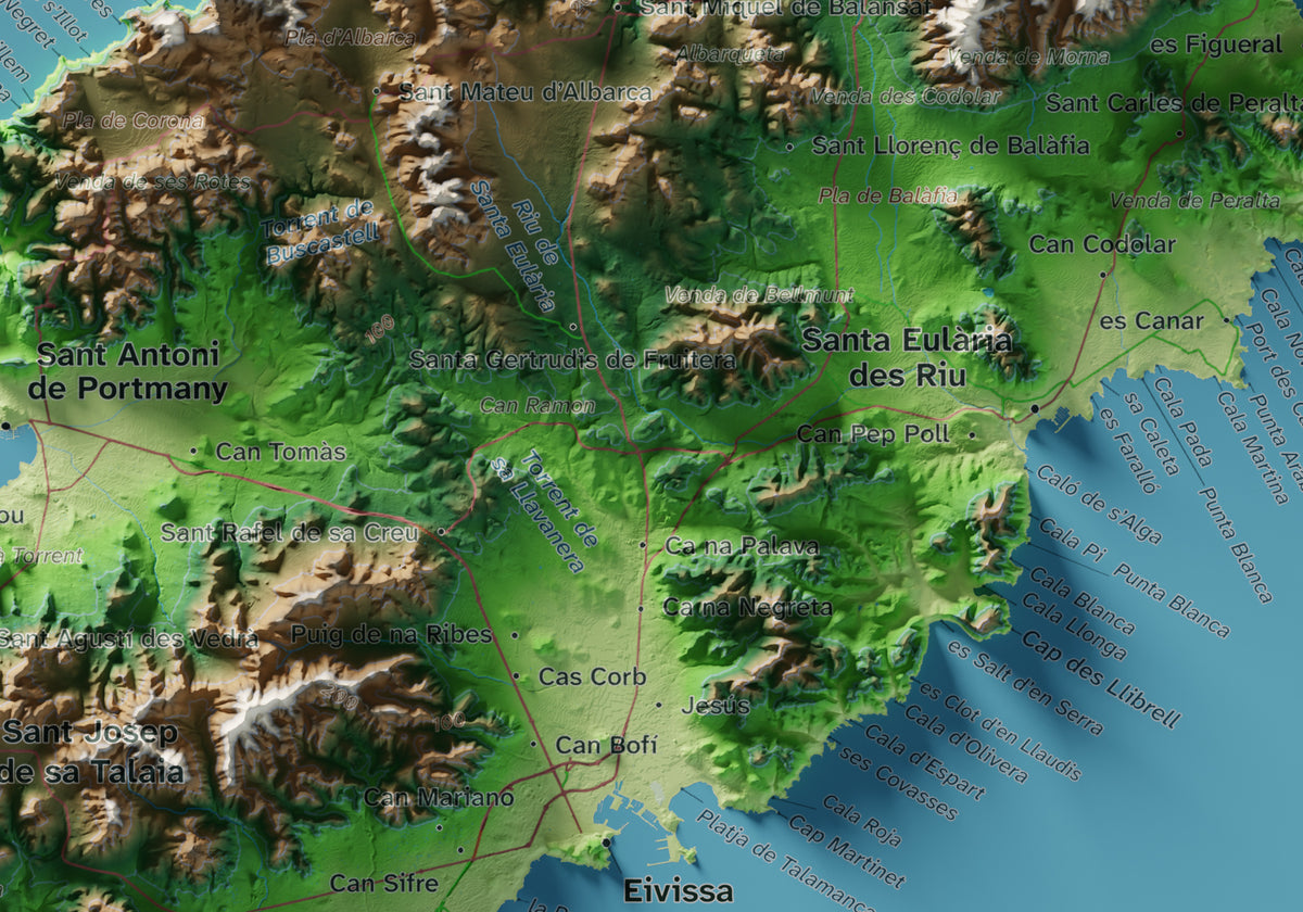 Edició octubre 2026 · Mapa topogràfic de Eivissa, Clàssic, 21 × 30 cm: detall central.