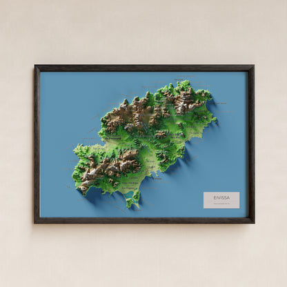 Edición revisada · Mapa topográfico de Ibiza (Eivissa), Clásico, 21 × 30 cm: presentación en marco negro (marco no incluido).