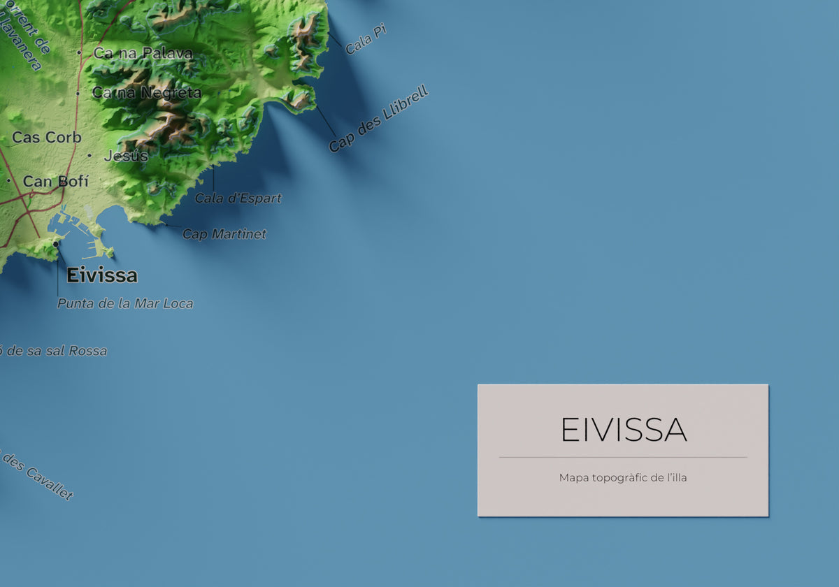 Edición revisada · Mapa topográfico de Ibiza (Eivissa), Clásico, 21 × 30 cm: detalle inferior derecho.