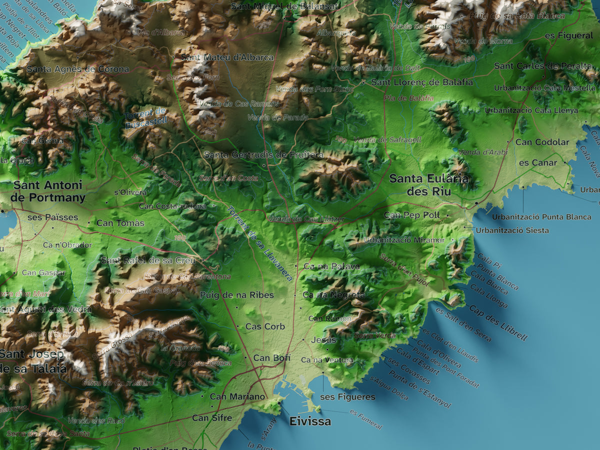 Edició octubre 2026 · Mapa topogràfic de Eivissa, Clàssic, 30 × 40 cm: detall central.