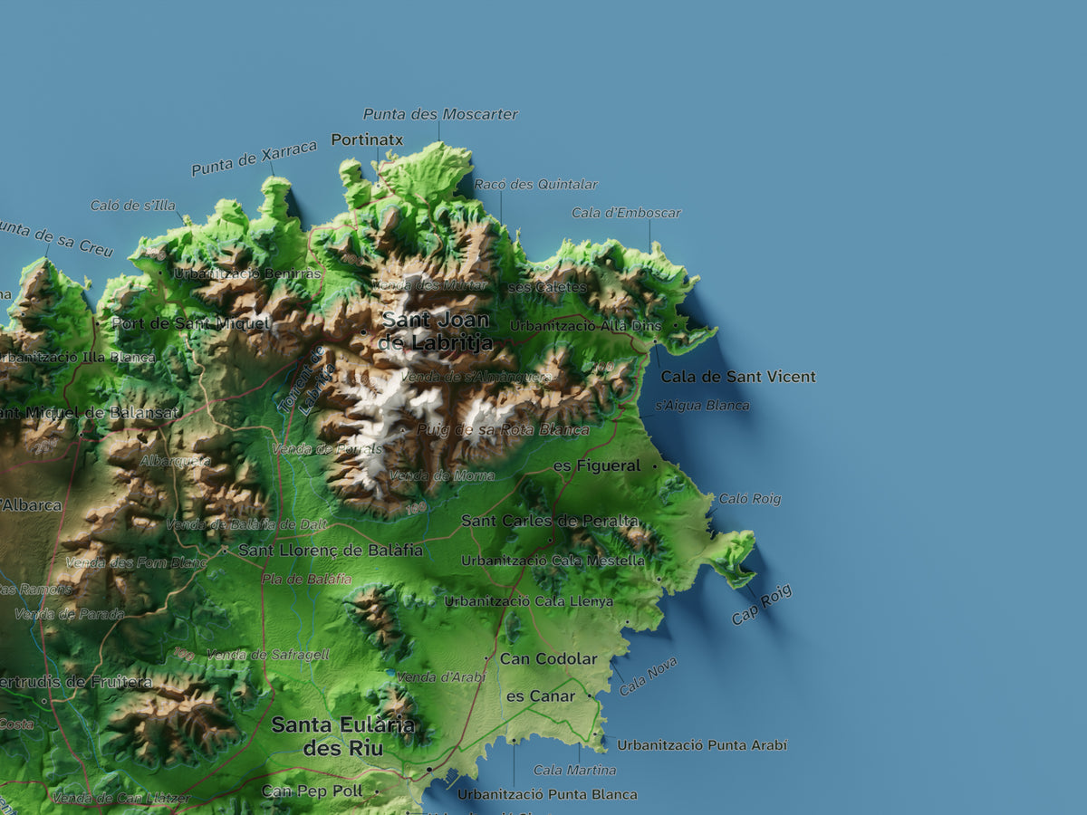 Edición revisada · Mapa topográfico de Ibiza (Eivissa), Clásico, 30 × 40 cm: detalle superior derecho.