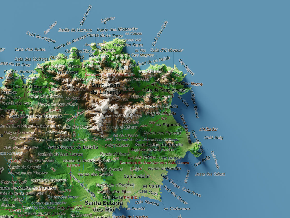 Mapa topogràfic d’Eivissa, Clàssic, 30 × 40 cm: detall superior dret.
