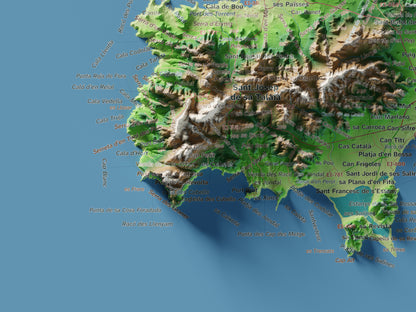 Mapa topogràfic d’Eivissa, Clàssic, 30 × 40 cm: detall inferior esquerre.
