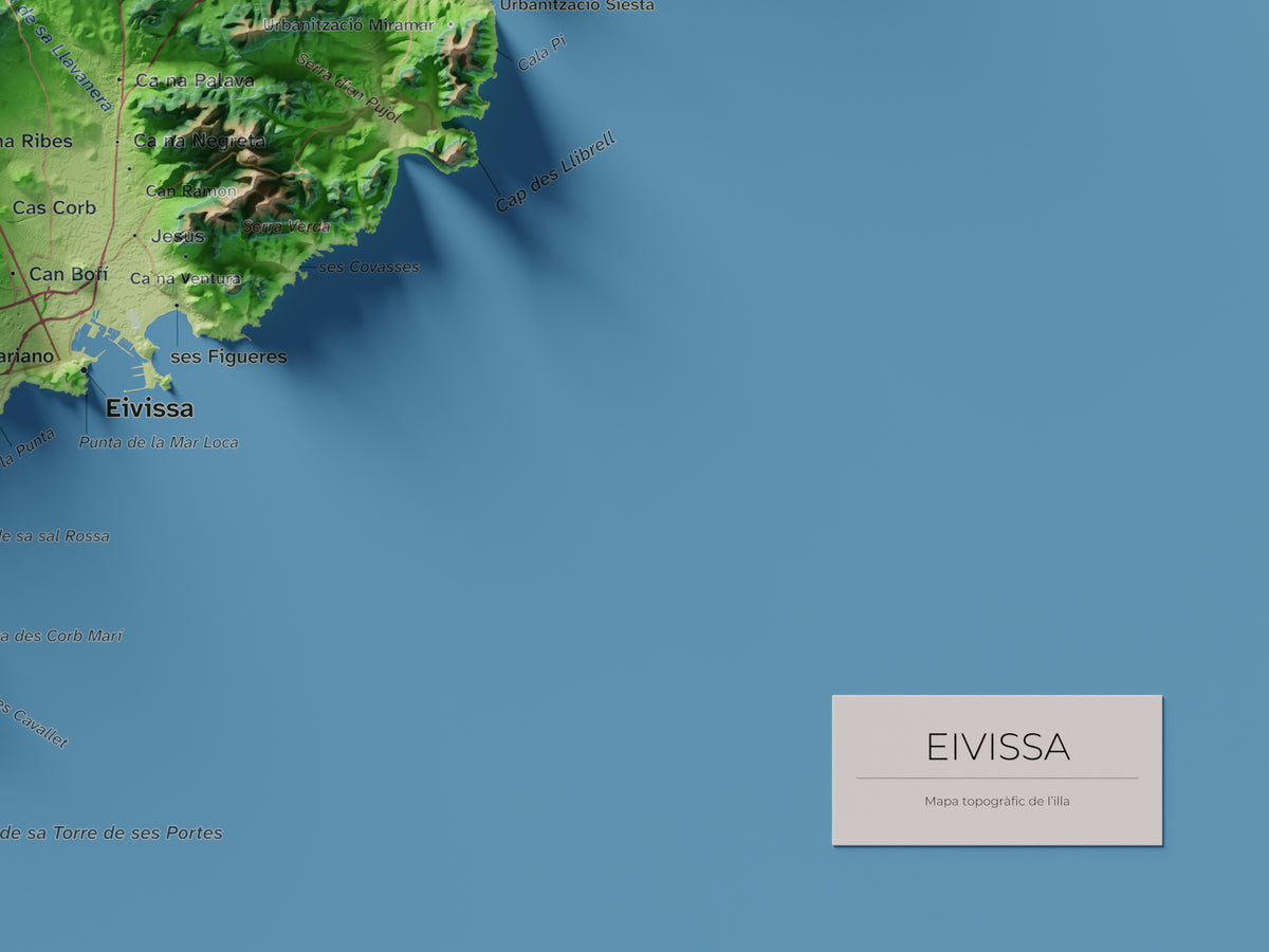 Edición revisada · Mapa topográfico de Ibiza (Eivissa), Clásico, 30 × 40 cm: detalle inferior derecho.