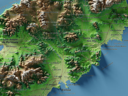 Edición revisada · Mapa topográfico de Ibiza (Eivissa), Clásico, 30 × 40 cm: detalle central.