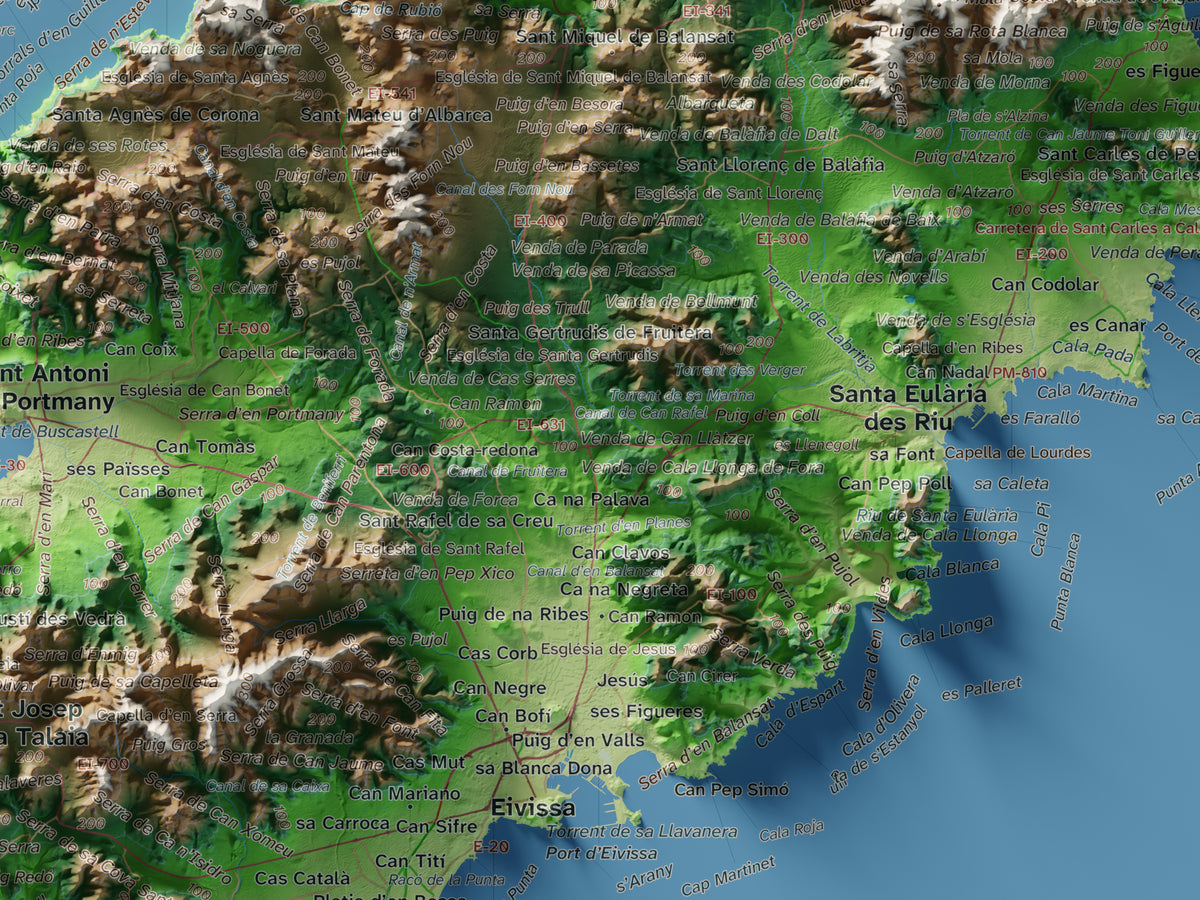 Mapa topogràfic d’Eivissa, Clàssic, 30 × 40 cm: detall central.