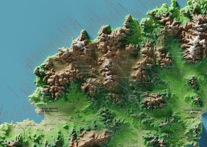 Edició octubre 2026 · Mapa topogràfic de Eivissa, Clàssic, 50 × 70 cm: detall de la costa nord-oest.
