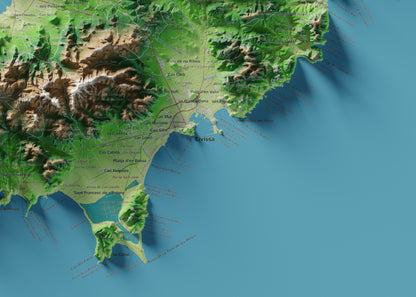 Edició octubre 2026 · Mapa topogràfic de Eivissa, Clàssic, 50 × 70 cm: detall de la costa sud-est.