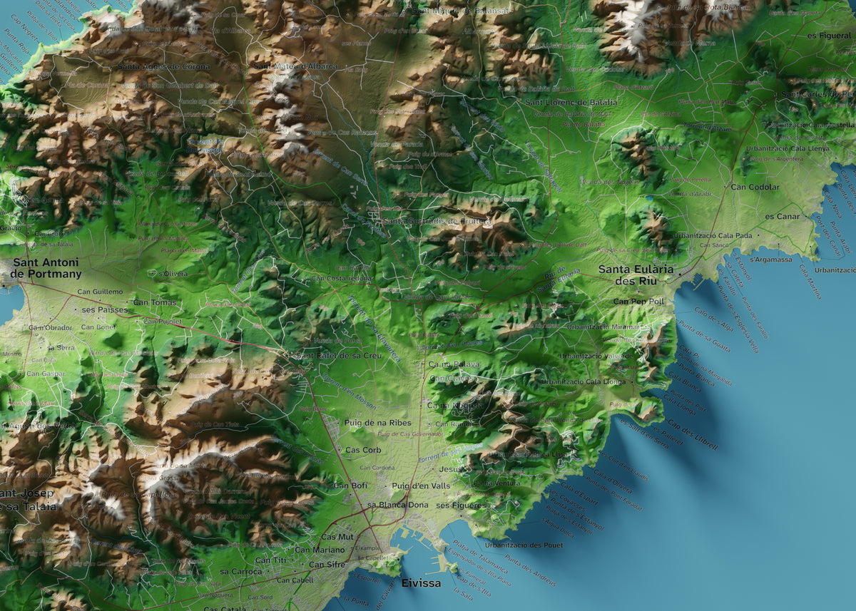 Edició octubre 2026 · Mapa topogràfic de Eivissa, Clàssic, 50 × 70 cm: detall central.