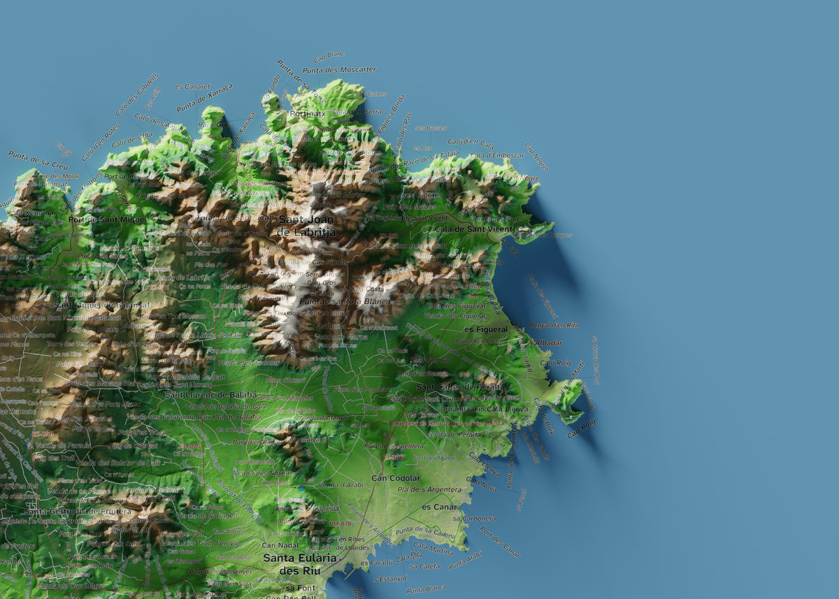Mapa topogràfic d’Eivissa, Clàssic, 50 × 70 cm: detall superior dret.