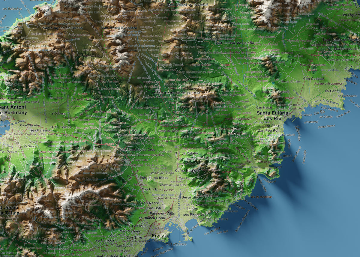 Mapa topogràfic d’Eivissa, Clàssic, 50 × 70 cm: detall central.