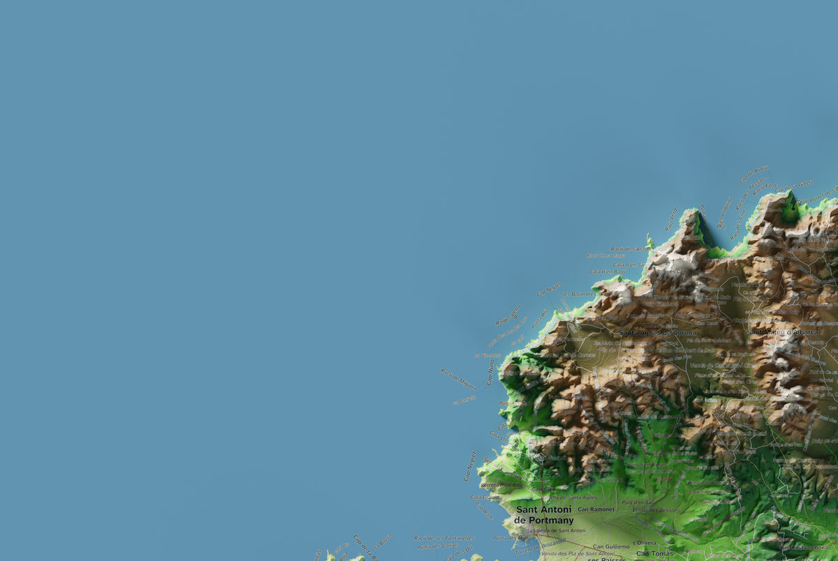 Mapa topogràfic d’Eivissa, Clàssic, 61 × 91 cm: detall superior esquerre.