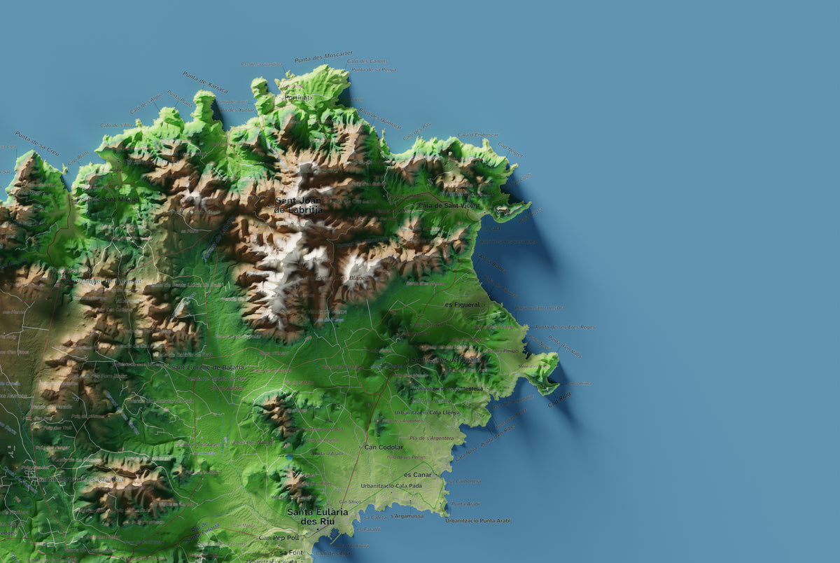 Edición revisada · Mapa topográfico de Ibiza (Eivissa), Clásico, 61 × 91 cm: detalle superior derecho.