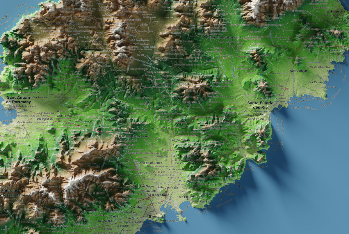 Mapa topogràfic d’Eivissa, Clàssic, 61 × 91 cm: detall central.