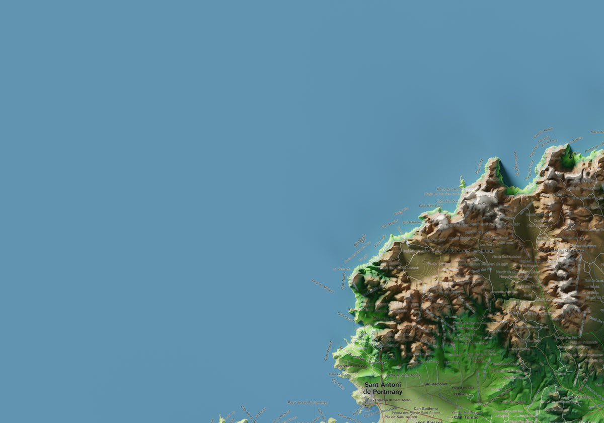 Mapa topogràfic d’Eivissa, Clàssic, 70 × 100 cm: detall superior esquerre.