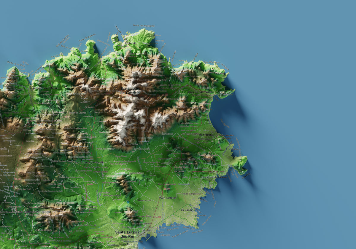 Mapa topogràfic d’Eivissa, Clàssic, 70 × 100 cm: detall superior dret.