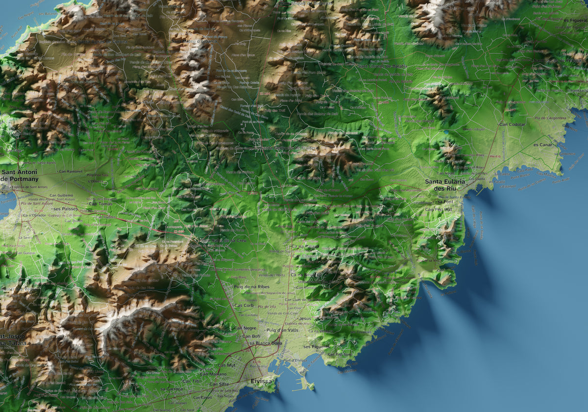 Mapa topogràfic d’Eivissa, Clàssic, 70 × 100 cm: detall central.
