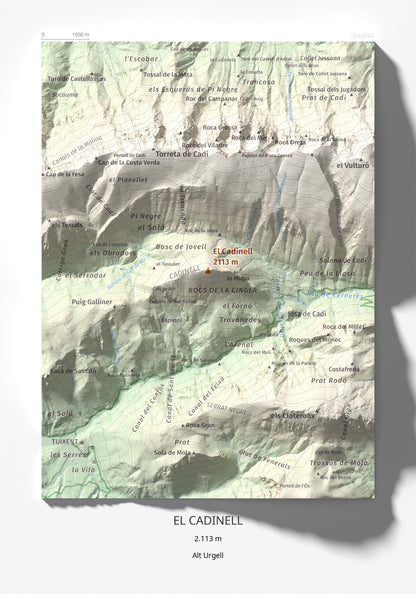 Mapa de relieve del Cadinell, 2113 m, Alt Urgell, lámina 100 Cims de Trobart 21 × 30 cm.