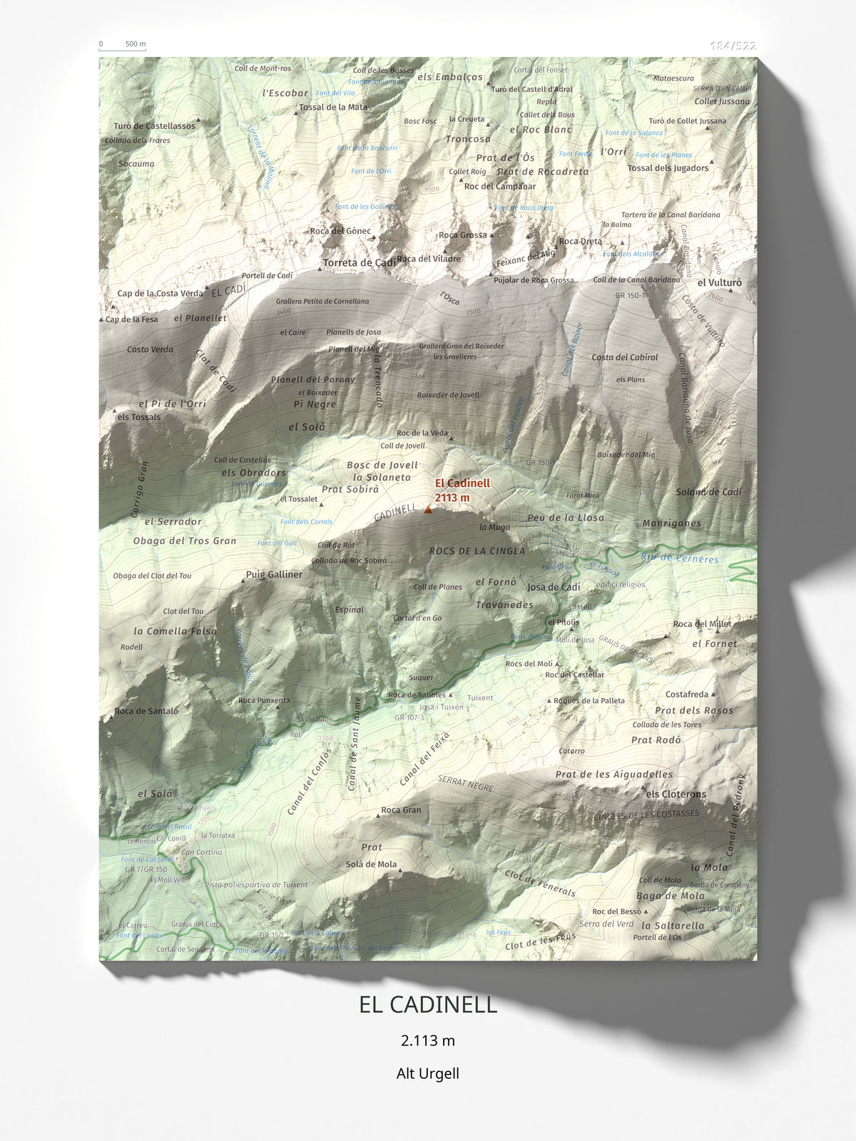 Mapa de relieve del Cadinell, 2113 m, Alt Urgell, lámina 100 Cims de Trobart 30 × 40 cm.