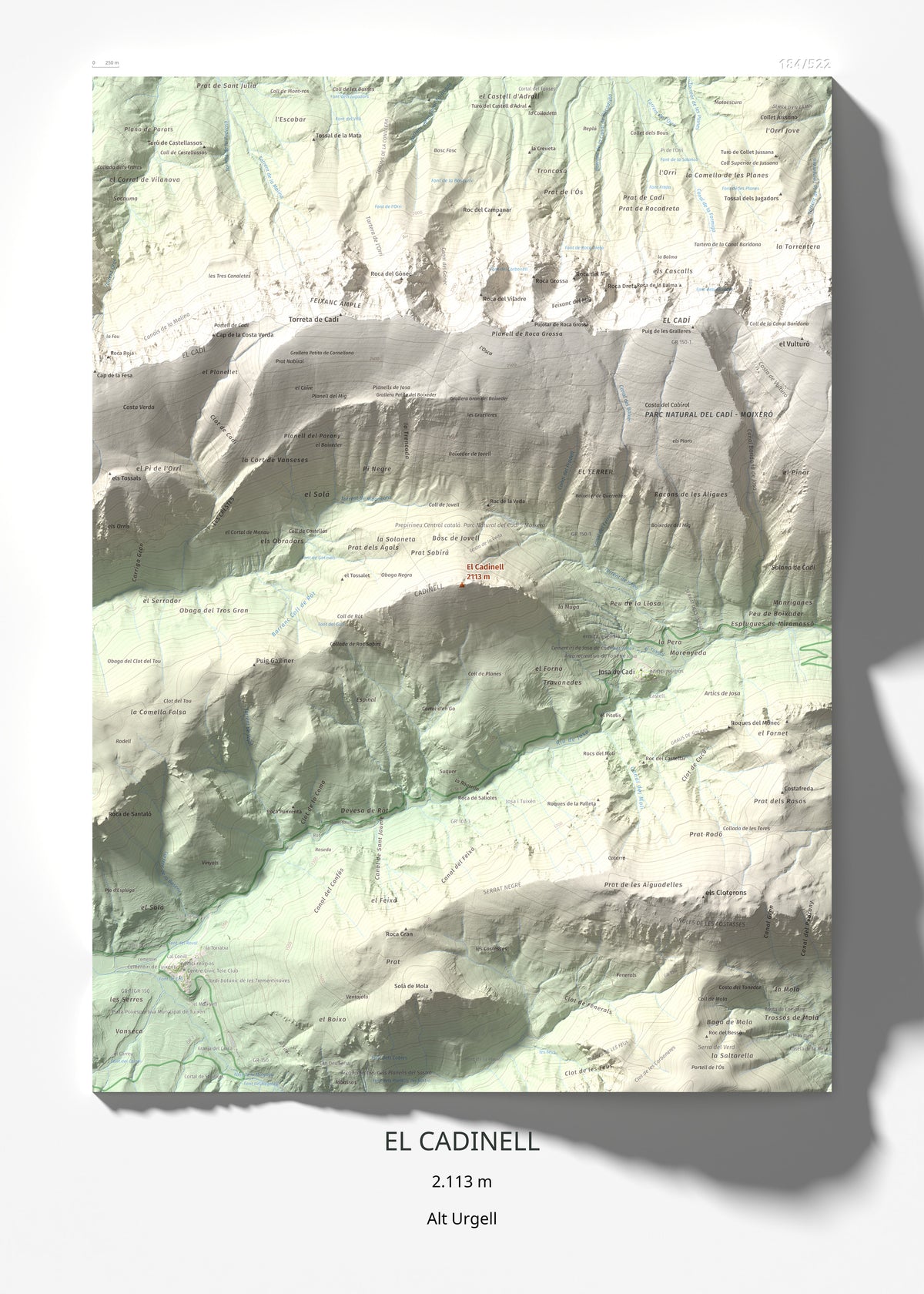 Mapa de relieve del Cadinell, 2113 m, Alt Urgell, lámina 100 Cims de Trobart 50 × 70 cm.