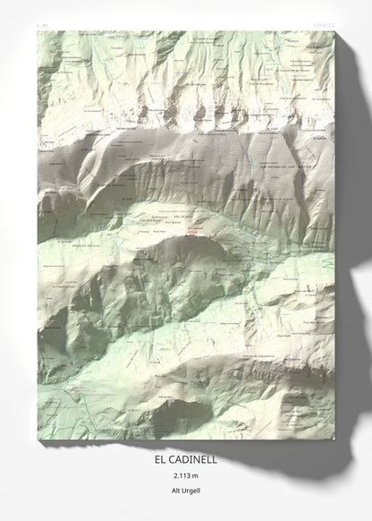 Mapa de relieve del Cadinell, 2113 m, Alt Urgell, lámina 100 Cims de Trobart 50 × 70 cm.