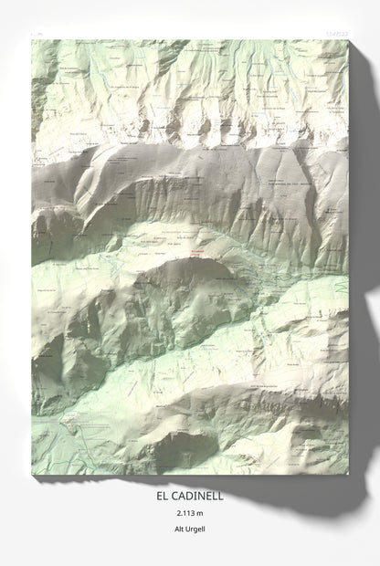 Mapa de relieve del Cadinell, 2113 m, Alt Urgell, lámina 100 Cims de Trobart 61 × 91 cm.