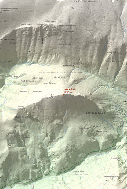 Mapa de relieve del Cadinell, 2113 m, Alt Urgell, lámina 100 Cims de Trobart. Detalle de la zona central. 61 × 91 cm.