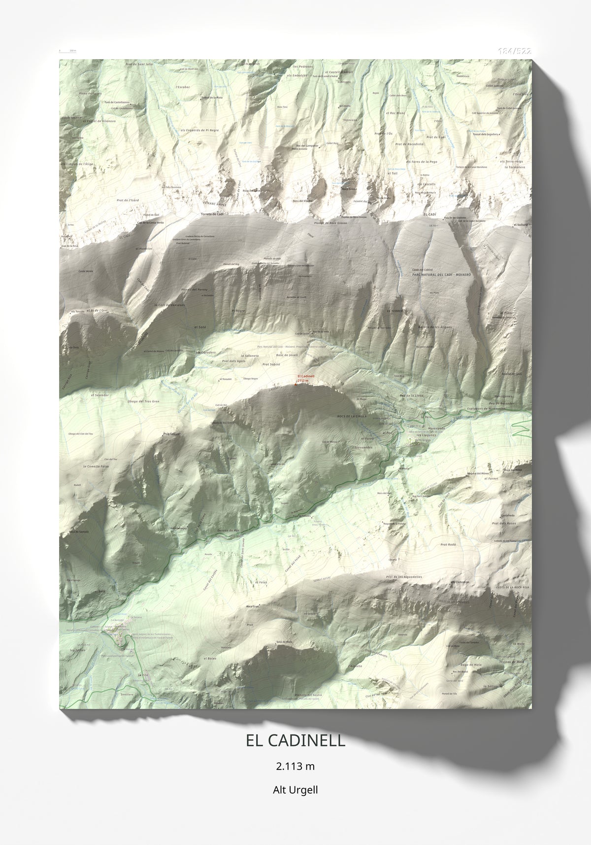 Mapa de relieve del Cadinell, 2113 m, Alt Urgell, lámina 100 Cims de Trobart 70 × 100 cm.