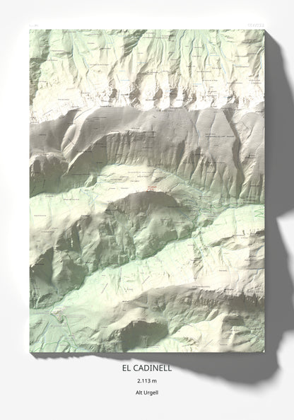 Mapa de relieve del Cadinell, 2113 m, Alt Urgell, lámina 100 Cims de Trobart 70 × 100 cm.