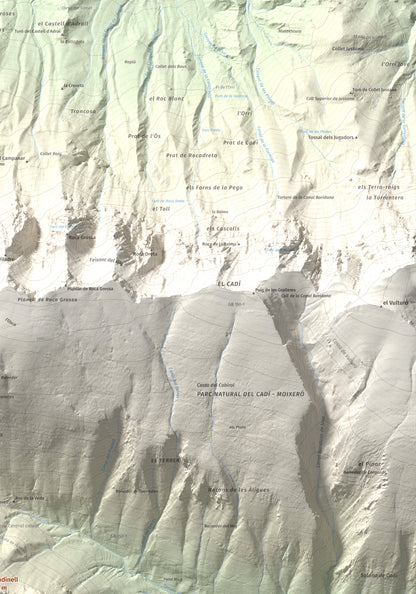 Mapa de relieve del Cadinell, 2113 m, Alt Urgell, lámina 100 Cims de Trobart. Detalle de la zona superior derecha. 70 × 100 cm.