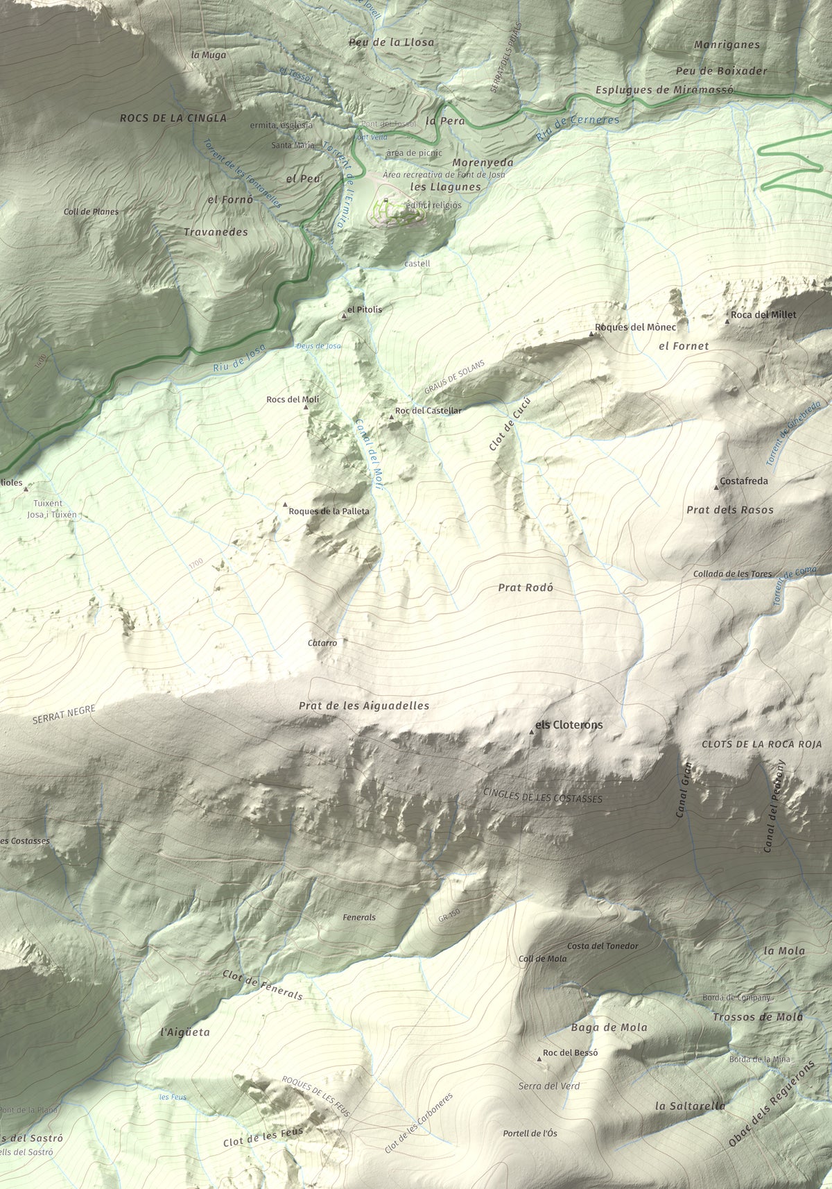 Mapa de relieve del Cadinell, 2113 m, Alt Urgell, lámina 100 Cims de Trobart. Detalle de la zona inferior derecha. 70 × 100 cm.