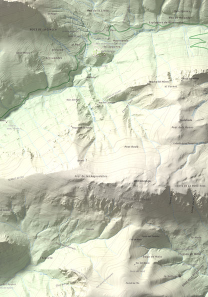 Mapa de relieve del Cadinell, 2113 m, Alt Urgell, lámina 100 Cims de Trobart. Detalle de la zona inferior derecha. 70 × 100 cm.