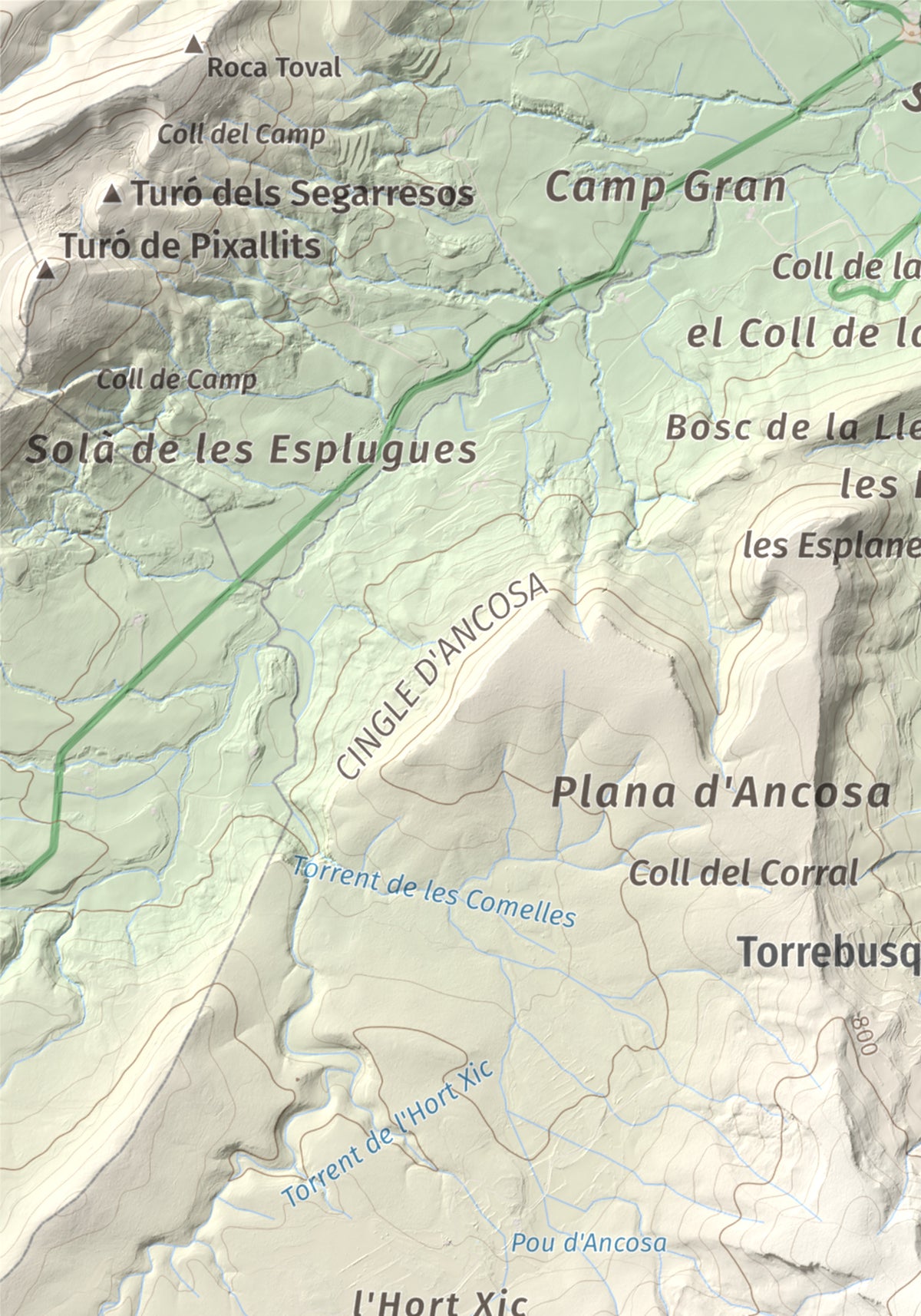 Mapa de relieve del Castellar (serra d'Ancosa), 943 m, Anoia, lámina 100 Cims de Trobart. Detalle de la zona superior izquierda. 21 × 30 cm.