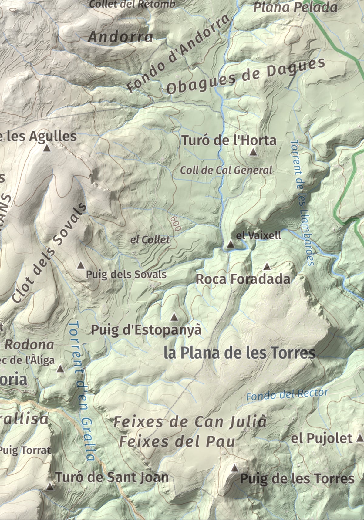 Mapa de relieve del Castellar (serra d'Ancosa), 943 m, Anoia, lámina 100 Cims de Trobart. Detalle de la zona inferior derecha. 21 × 30 cm.