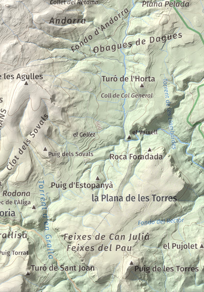 Mapa de relieve del Castellar (serra d'Ancosa), 943 m, Anoia, lámina 100 Cims de Trobart. Detalle de la zona inferior derecha. 21 × 30 cm.